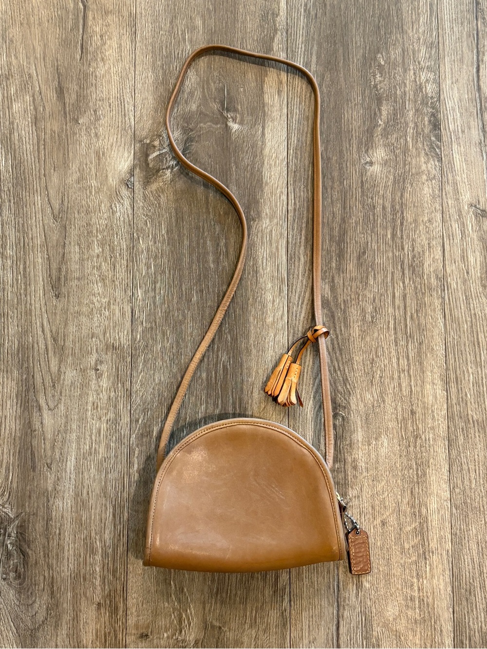 Coach Tan Leather Half-Moon Crossbody Bag